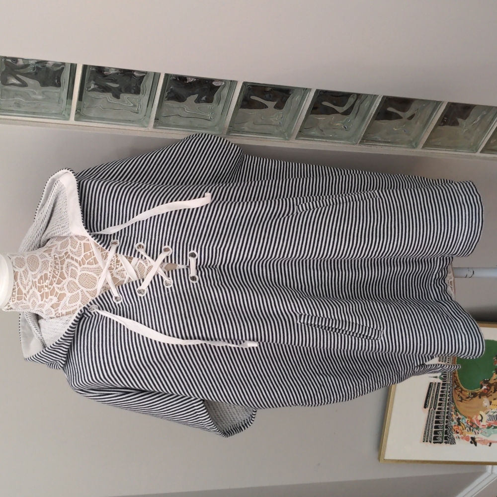 J. Crew Striped Terry cloth pullover/coverup with hood XS/S